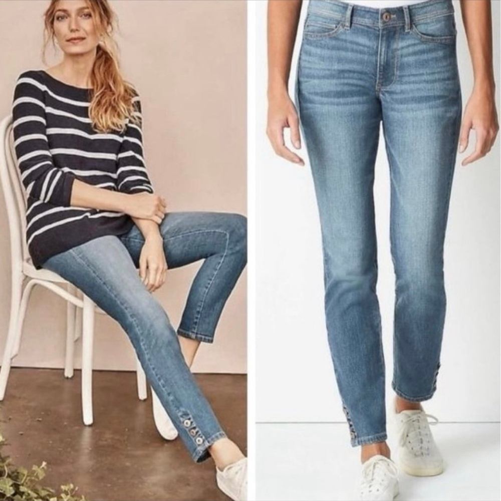 J. Jill Mid Blue Ankle Button-Tab Jeans